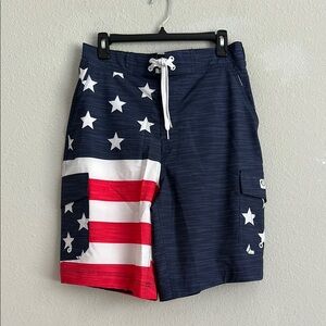 Wave Zone Men’s Red/White/Blue/Stars Swim Trunks,